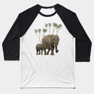 Elephant Mama + Baby + Doumpalms - Africa Baseball T-Shirt